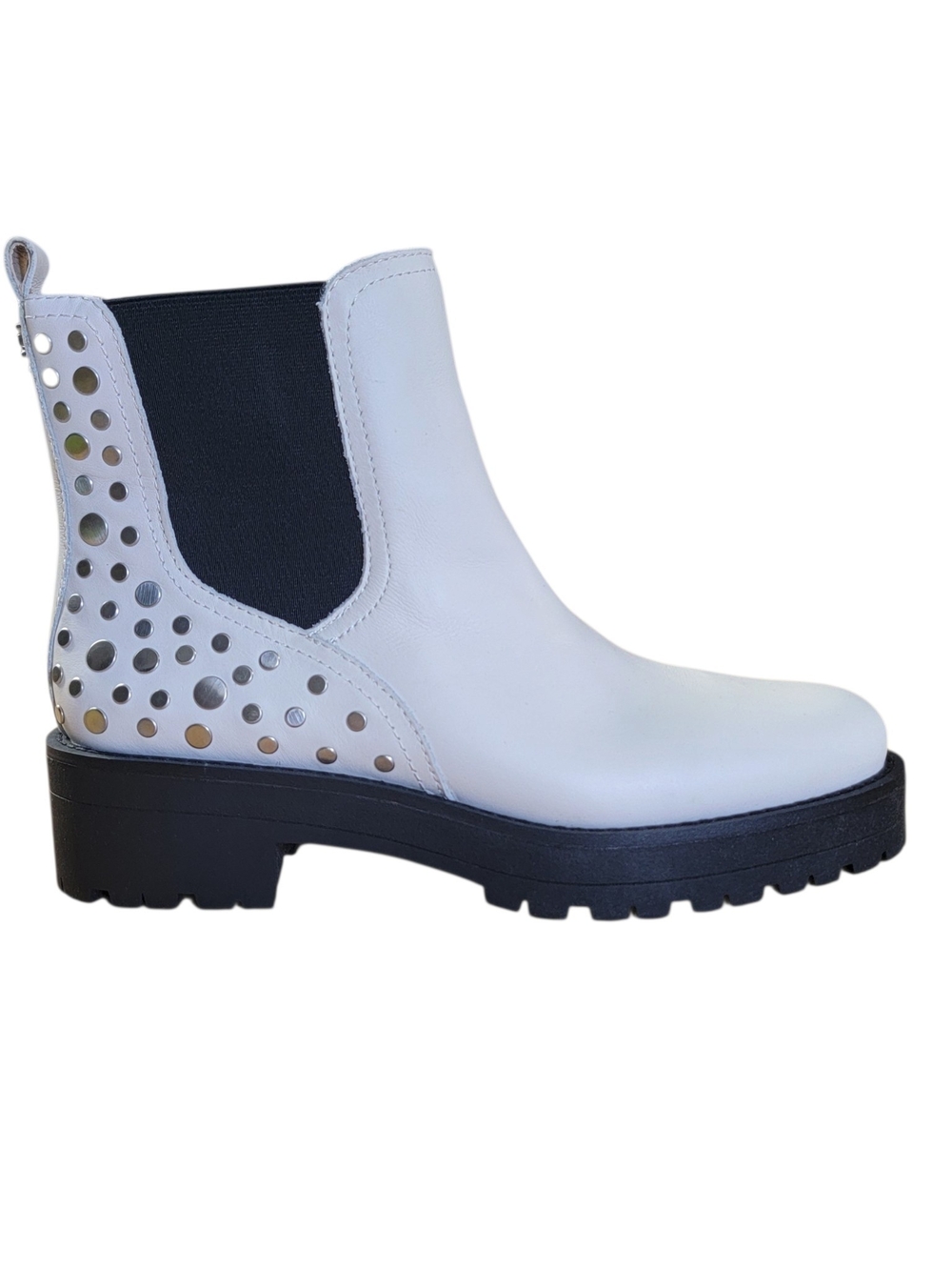 Sam Edelman White Leather Chelsea Boot with Studded Heel